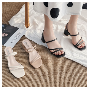 Sandali estivi con tacco medio a 3 colori con cinturino tacco alto pantofole da spiaggia infradito scarpe da Resort di grandi dimensioni - Product Image 1