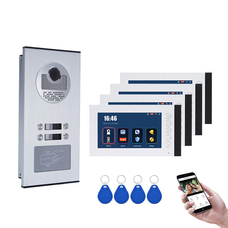Apartment 4-Unit Video Intercom System Video Door Phone for Apartment ...