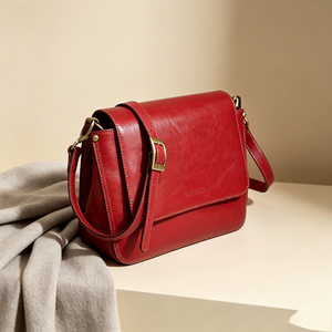 Ladies Retro Leather‑Like Flap Shoulder Bag Red Solid Color Back <b>Zip</b> Pocket Adjustable Strap Daily Crossbody <b>Purse</b> - Product Image 4
