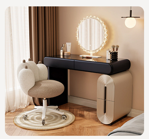 Coiffeuse noire de luxe avec miroir et tiroirs pour femme, idéale pour petit appartement, à prix abordable - Product Image 1