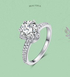 Anillo de compromiso de plata S925 con diamantes redondos de platino, engaste de corona, pavé, joyería fina clásica para mujer - Product Image 3