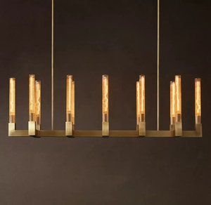 Lustre linéaire Cannele en laiton et verre pour salon moderne de luxe, salle à manger et îlot de cuisine - Product Image 4