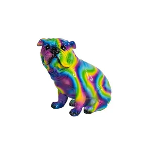 2024 New French Bulldog Statue Rainbow pearl color dog figurine Display for Home Living Room Bedroom Office Decor