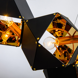 Rectangulaire ligne forme lustre suspension lampe multi têtes noir brillant or pendentif lumière - Product Image 4