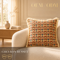 Housse de coussin jacquard tissée épaisse, écologique, motif carré Granny européen, patchwork, avec franges, pour hôtel, villa, OEM/ODM