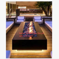 Brasero de Acero Decorativo con Luz LED, Color Negro, 18" de Alto x 36" de Ancho, para Exteriores, a Gas