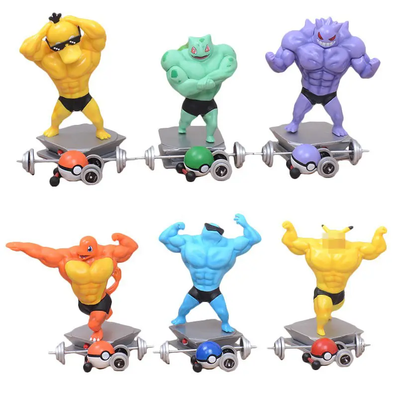 Vendita calda 2023 pokemoned figure Toy Muscle Fitness Psyduck Pika-chu Gengar Charmander Squirtle PVC Doll Anime Acrtion Figure