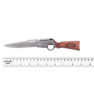 Lame en acier inoxydable tranchante rasoir Mini lumière LED manche en bois doublure de sécurité serrure pince de poche <span class=keywords><strong>couteau</strong></span> en forme de <span class=keywords><strong>fusil</strong></span> pour le Camping - Product Image 4