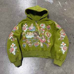 Sweat-shirt vintage surdimensionné personnalisé, lourd, délavé, imprimé intégral DTG, effet délavé à l'acide, coupe courte, style streetwear, veste à capuche - Product Image 1