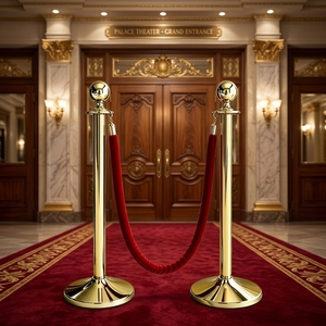 Poteau <span class=keywords><strong>de</strong></span> guidage doré avec base évasée et corde en velours rouge pour le contrôle des foules lors d'événements - Product Image 6