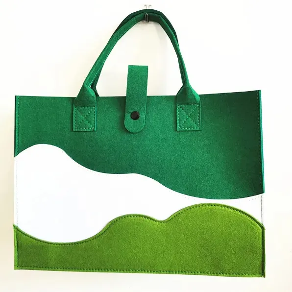 प्रमोशन या कंपनी के लिए सस्ती कीमत पर कस्टम लोगो पुन: प्रयोज्य फेल्ट शॉपिंग हरा बैग