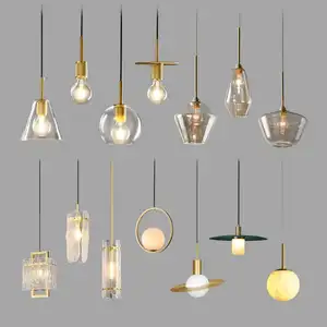 Custom Modern Brass Drop Crystal Blown Glass Island Lighting Single Hanging Kitchen Chandelier Pendant Lights Lamps For Home