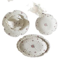 Peralatan Makan Keramik Motif Bunga Vintage Prancis, Set Mangkuk Piring Cangkir untuk Hadiah Rumah, 13 Pilihan