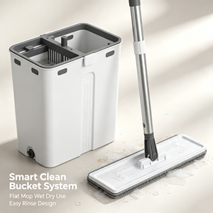 Microfiber <b>Flat</b> <b>Mop</b> with Bucket Set 360 Degree Swivel Head Self Wringer Stainless Steel Pole for Home Office - Product Image 3