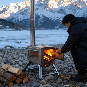 Poêle à bois d'intérieur haute technologie à économie d'énergie avec four, ensemble cheminée en acier, style ferme, adapté aux régions montagneuses - Product Image 2
