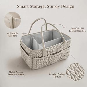 Panier de rangement matelassé tendance motif épi de blé multi-poches pour couches et accessoires de bébé, idéal pour l'organisation de la chambre de bébé et les cadeaux de naissance - Product Image 4