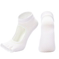 Calcetines de yoga sin dedos antideslizantes para pilates, ballet, danza, entrenamiento descalzo, calcetines de algodón de 5 dedos abiertos para mujer