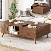Table basse OEM style Mid-Century avec armoire à portes cannelées, plateau amovible et pieds inclinés – Meuble de cocktail contemporain pour la maison