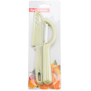 Ensemble de 2 couteaux à fruits et éplucheurs, manche en PP, lame en acier inoxydable, emballage sous blister pour supermarché - Product Image 1
