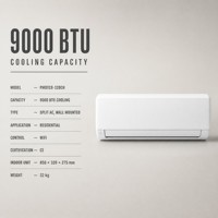 AC Inverter 9000 BTU Sistem Split Dinding dengan Kontrol Aplikasi WiFi, Pendinginan Nyaman untuk Hotel, Kantor, Rumah