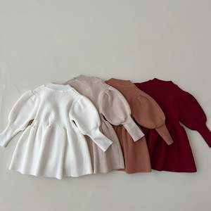 Gaun Rajut Bayi Perempuan Lengan Panjang Hangat untuk Musim Gugur, Gaun Anak Perempuan Balita Model Pullover - Product Image 3