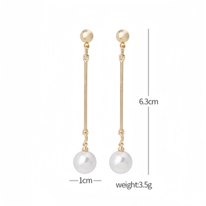 Aretes Colgantes de Perlas con Encanto a la Moda para Mujer Cadena Larga Bañados en Oro Joyería de Uso Diario - Product Image 6