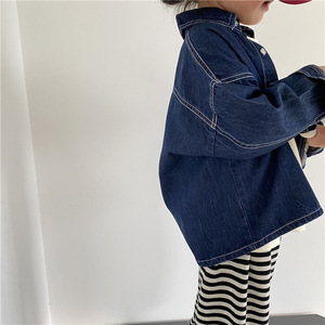 Chemises en jean pour garçons, <span class=keywords><strong>bleu</strong></span> <span class=keywords><strong>marine</strong></span>, surdimensionnées, style boxy, boutons, décontractées, enfants, automne, coton, respirantes, manches longues, unisexe - Product Image 2