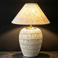 Lampe de table en céramique avec abat-jour en tissu de lin, lampe de bureau à base en céramique pour décoration intérieure, lampe de chevet, lumière de nuit, décoration d'hôtel, décoration de maison