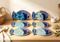 Ensemble de dessous-de-plat en céramique en forme de poisson personnalisé, résistant à la chaleur, style océan, pour protéger la table de cuisine