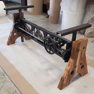 Table à manger industrielle vintage en métal moulé avec manivelle à hauteur réglable et plateau en bois massif pour la maison, l'hôtel et le restaurant - Product Image 1