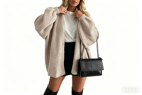 Damen Leichtgewichtige Übergroße Woll-Strickjacke Langärmeliger Pullover im Casual-Stil für die Herbstsaison mit Einfarbigem Muster