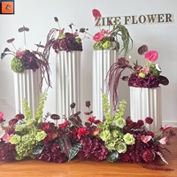 ZIKE - Vente flash, arrangement floral d'autel de mariage moderne en soie artificielle, boule de fleurs artificielles en hydrangea bordeaux avec des couleurs d'hortensias