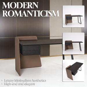 RIKKASI Meubles minimalistes modernes, bureau <span class=keywords><strong>en</strong></span> <span class=keywords><strong>bois</strong></span> noir <span class=keywords><strong>de</strong></span> luxe léger, meubles haut <span class=keywords><strong>de</strong></span> gamme pour villa et hôtel - Product Image 2