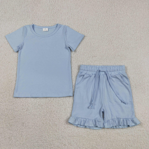 Ensembles Prêts à Expédier pour Bébés Filles : Tunique Broderie Lettres Sans Nœuds et Shorts à Volants - Product Image 3