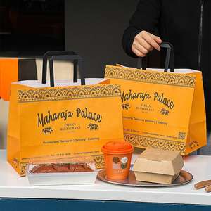 Bolsa de Papel Kraft Marrón con Asas, Biodegradable y Ecológica, para Comida para Llevar de Restaurantes y Servicios de Catering, con Logotipo Personalizado - Product Image 1