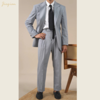 Setelan Jas Pria 2 Potong Premium Warna Biru Slate, Ringan, Bernapas, Slim Fit, Blazer dan Celana untuk Bisnis, Pernikahan, dan Gala