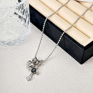 Collana in ottone rodio oro bianco K ciondolo cerchio a cuore incrociato bianco zirconio Nano nero collana di diamanti in zirconio - Product Image 3