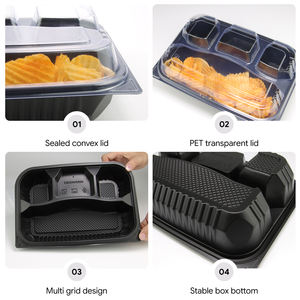 Boîte à lunch Bento jetable en plastique PP à 4 compartiments Contenant alimentaire à emporter pour fast-food Plateau à nouilles sandwich pizza pop-corn - Product Image 4