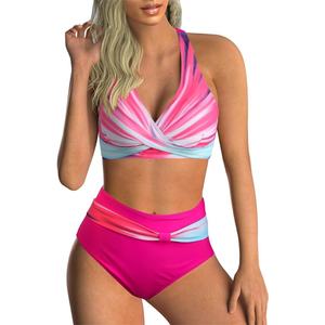 ชุดบิกินี่พิมพ์ลายแบบ 2 ชิ้น ทรงสูง ไร้สายรัด ยกทรงดันทรง แห้งเร็ว สำหรับผู้หญิง ขายจากโรงงาน (OEM) - Product Image 5