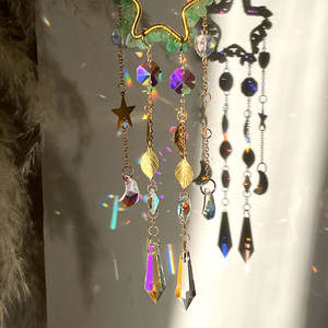 녹색 Aventurine 별 크리스탈 창 Suncatcher 매달려 달 태양 포수 유리 프리즘 자동차 매력 백미러 홈 장식 - Product Image 5