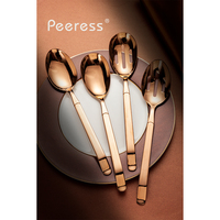 Ensemble de cuillères de service en acier inoxydable poli miroir or rose, ustensiles de buffet pour hôtel, restaurant, banquet, mariage