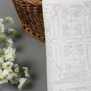 customized white print design 100% Polyester voile dyed floral cotton embroidery fabric