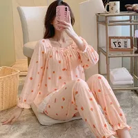 2022 शरद ऋतु पॉलिएस्टर nightgown पी. जे. सेट प्यारा पुष्प महिलाओं के नाइटवियर शुभ बुना हुआ लंबी सेट pijama मुद्रित पजामा महिलाओं के लिए