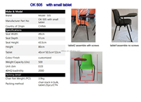 Chaise d'étude en plastique et métal avec tablette d'écriture intégrée pour salle de classe et salle d'étude