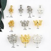 Support de perle en or Base de bol Accessoires de collier à faire soi-même Pendentif couronne en zircon incrusté de micro Plateau vide Queues de cheville Fermoir Charme