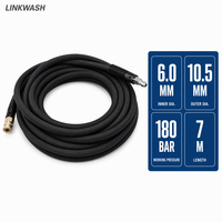 Tuyau de nettoyeur haute pression LW-HS-C19 LINKWASH 180 bars 2610 PSI 7 m en acier texturé tressé 6,0 ID 10,5 OD M22 X 1,5 DN15C Noir