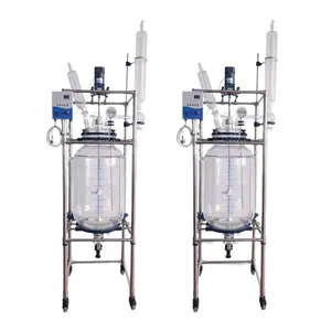 Xianglu laboratorium mengangkat berputar air panas kaca reaktor 80 liter jacketed kaca produsen dengan plc tekanan leaching