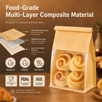 Sac en papier kraft de qualité alimentaire pour pain grillé, sac d'emballage de boulangerie avec fenêtre et fermeture à rouleau intégrée pour biscuits, beignets et pâtisseries