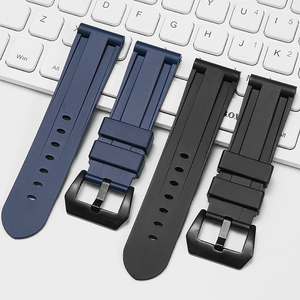 P-n-er-ai <span class=keywords><strong>PAM</strong></span> 4 41 Correa de reloj de goma de moda para hombre Correa de hebilla plateada de acero inoxidable de goma de silicona impermeable 22mm24mm - Product Image 1