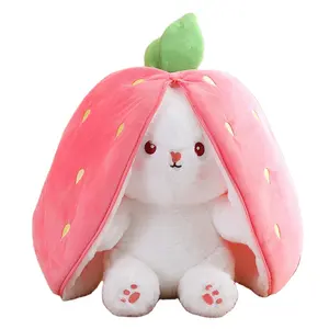 Custom creative fruit transformed strawberry rabbit male pig plush toy pillow girl heart doll gift